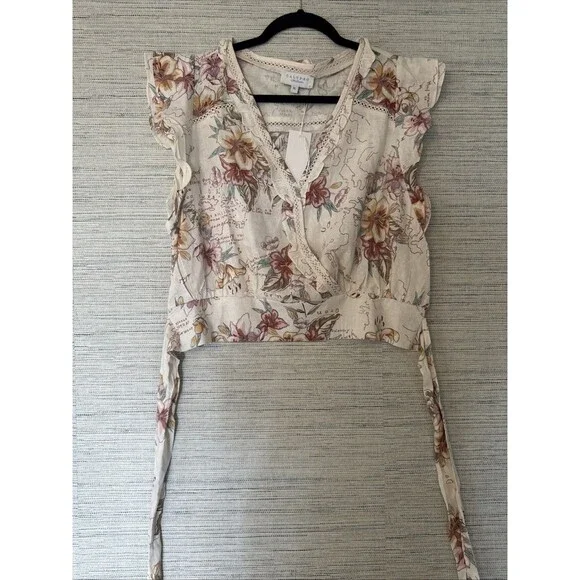 Calypso St Barth Bohemian Floral Romance  Wrap Blouse Flutter Cap Sleeve  XL NWT - Picture 3 of 9